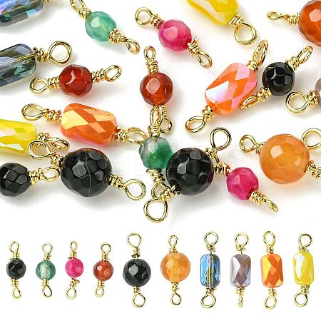 20Pcs 10 Colors Dyed Natural Agate Faceted Connector Charms KK-FS0001-92-1