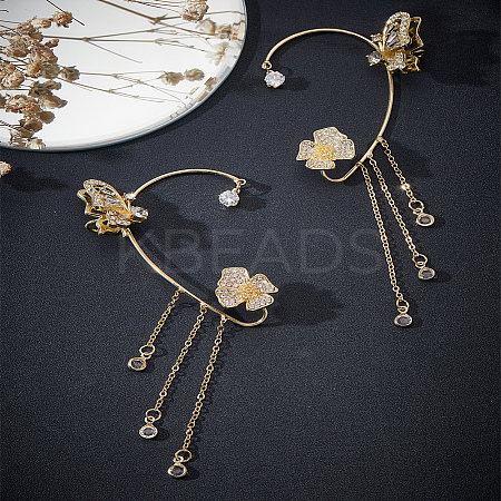 1 Pair Alloy Glass Tassel Cuff Earrings for Women EJEW-LP0001-65-1