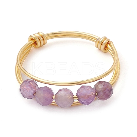 Natural Round Amethyst Beaded Finger Rings RJEW-TA00118-01-1