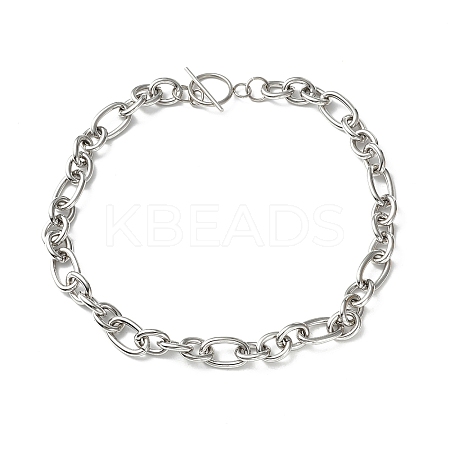 Non-Tarnish 304 Stainless Steel Figaro Chain Necklace with Toggle Clasp for Men Women X-STAS-P300-01P-1