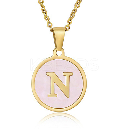 Natural Shell Initial Letter Pendant Necklace LE4192-26-1