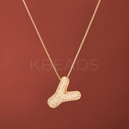 Brass Micro Pave Clear Cubic Zirconia Initial Pendant Necklaces for Women FS-WGDC51D-25-1