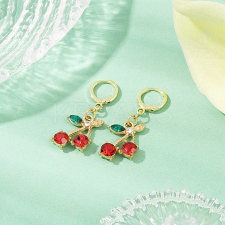Cherry Alloy Rhinestone Dangle Hoop Earrings EJEW-JE06359-1