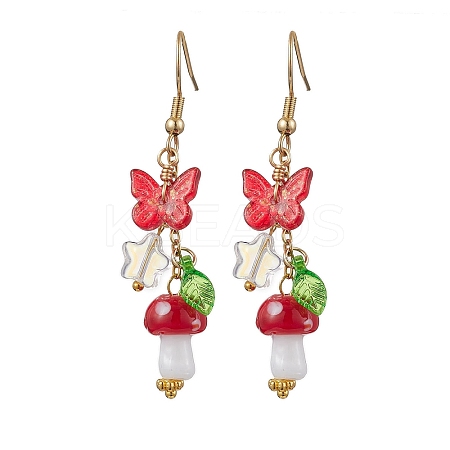 304 Stainless Steel Butterfly & Mushroom Dangle Earrings for Women EJEW-JE06235-01-1