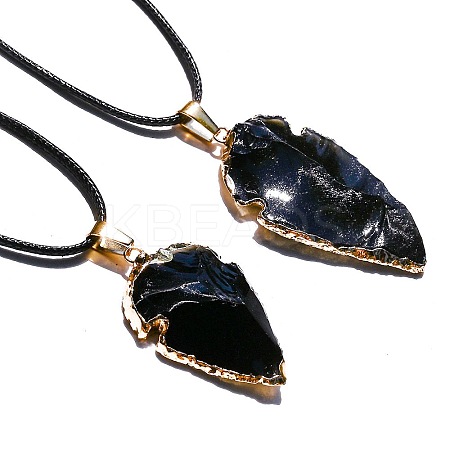 Black Obsidian Arrowhead Pendant Natural Stone Irregular Shield Necklace Jewelry CV2982-1-1