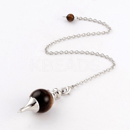 Natural Tiger Eye Sphere Dowsing Pendulums BJEW-E292-A09-1