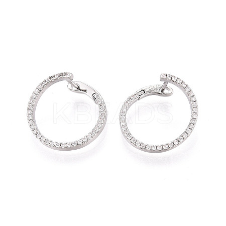 Brass Micro Pave Clear Cubic Zirconia Ring Hoop Earrings X-EJEW-T048-38P-1