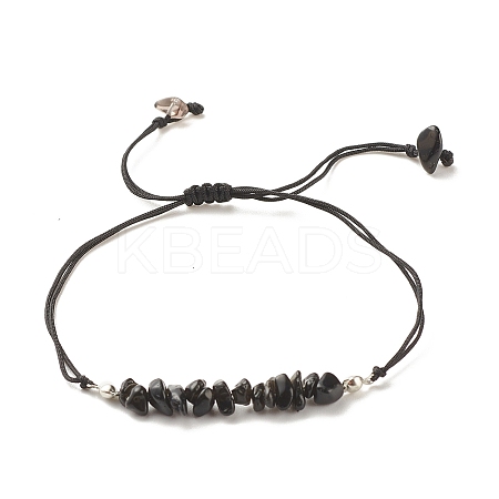 Natural Obsidian Chips Braided Bead Bracelet X-BJEW-JB08019-08-1