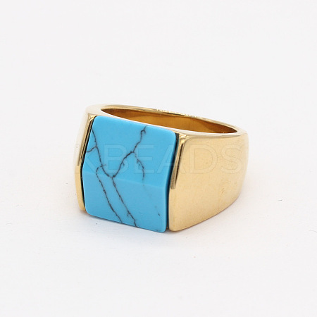 Rectangle Synthetic Turquoise Finger Ring FIND-PW0021-08F-G-1