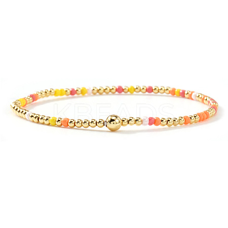 Bohemian Glass Seed Bead & Brass Beads Stretch Bracelets for Women DR1565-8-1