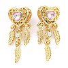 Rack Plating Alloy Pave Light Padparadscha Rhinestone Heart with Feather European Dangle Charms FIND-B034-19G-01-1