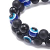 Natural Black Agate(Dyed) & Eyeless Obsidian & Resin Evil Eye Braided Bead Bracelet BJEW-JB08840-03-4