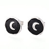 Nuggets with Moon 304 Stainless Steel Enamel Stud Earrings EJEW-T047-19P-1