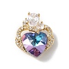 Real 18K Gold Plated Rack Plating Brass Micro Pave Clear Cubic Zirconia Pendants KK-C015-11G-10-1