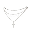 304 Stainless Steel Religion Cross Pendant 3 Layer Necklaces for Women NJEW-JN05480-2