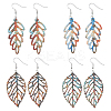 4 Pairs 4 Style Wood Hollow Leaf Dangle Earrings EJEW-FI0001-95-1