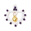 Glass Seed Beaded Heart Pendants PALLOY-MZ00588-2