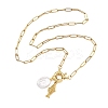 Ocean 304 Stainless Steel Fish and Natural Baroque Keshi Pearl Coin Bead Pendant Paperclip Chain Necklaces for Women NJEW-JN06327-2