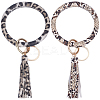 2Pcs 2 Colors PU Leather Tassel Bracelet Wristlet Keychain AJEW-SC0003-66B-1