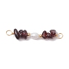 Natural Garnet Chip & Natural Cultured Freshwater Pearl Rice Beaded Connector Charms PALLOY-JF03707-04-1
