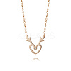 Deer Antler Heart 304 Stainless Steel Rhinestone Pendant Necklaces DZ8057-1