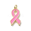 October Breast Cancer Pink Awareness Ribbon Brass Enamel Pendants LS-KK-S517-04F-G-1