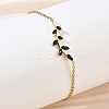304 Stainless Steel Rhinestone Leaf Link Bracelets SA-CBA5F76-03G-02-2