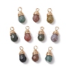 Copper Wire Wrapped Natural Indian Agate Faceted Teardrop Charms PALLOY-JF04948-1