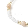Natural Fossil & Glass Round Beaded Stretch Bracelets for Women BJEW-JB13308-01-3