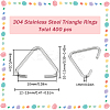 400Pcs 304 Stainless Steel Triangle Rings STAS-SC0006-24-2
