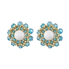 Flower Glass Seed Beaded with Natural Mashan Jade Stud Earrings for Women EJEW-MZ00208-01-3