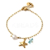 Freshwater Pearl & Glass & Beach Starfish Charm Bracelets BJEW-K237-06G-04-1
