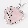 Brass Natural Rose Quartz Pendant Necklaces NJEW-JN01274-01-2