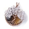 Natural Tiger Eye & Quartz Crystal Big Pendants G-G771-B04-2