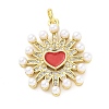 Brass Micro Pave Cubic Zirconia Enamel ABS Imitation Pearl Pendants KK-D325-22G-03-1
