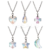 6Pcs 6 Styles Electroplated Clear AB Glass Star Moon Heart Pendant Necklaces NJEW-JN05146-2