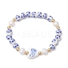 Handmade Flower Printed  Porcelain Ceramic & Natural Cultured Freshwater Pearl Beads Stretch Bracelets for Women BJEW-JB12877-2