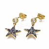 Brass Micro Pave Cubic Zirconia(Random Mixed Color) Dangle Ear Studs EJEW-S201-103B-1