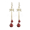 2Pairs 2 Colors Christmas Theme Brass Bell & Bowknot Dangle Earrings EJEW-JE05824-4