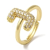 Rack Plating Letter Brass Micro Pave Clear Cubic Zirconia Adjustable Rings for Women KK-S391-03G-J-2