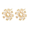 Flower Brass Micro Pave Clear Cubic Zirconia Stud Earrings EJEW-F400-01C-G-2