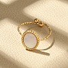 Oval 304 Stainless Steel White Shell Cuff Rings for Women RJEW-G346-07G-02-1