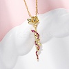 Brass Micro Pave Camellia Cubic Zirconia Flower Snake Pendant Necklaces LS-NJEW-S438-02D-G-2