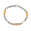 Ion Plating(IP) Two Tone 201 Stainless Steel Oval & Bar Link Chain Bracelet BJEW-B078-25GP-1