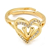 Heart with Letter Rack Plating Brass Micro Pave Clear Cubic Zirconia Adjustable Rings for Women RJEW-I105-01G-V-2
