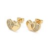 Brass Micro Pave Clear Cubic Zirconia Stud Earrings for Women EJEW-U030-02G-02-1