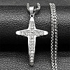 201 Stainless Steel Crystal Rhinestone Religion Cross Pendant Necklaces NJEW-H065-11P-1