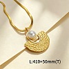 304 Stainless Steel & Imitation Pearl Textured Pendant Necklaces WGD189B-02-2