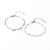 304 Stainless Steel Paperclip & Satellite Chains Bracelet Set X-BJEW-JB06524-1