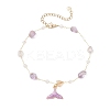 Brass Handmade Natural Amethyst Nuggets Link Chain Alloy Enamel Whale Tail Pendant Anklets for Women AJEW-AN00709-03-2